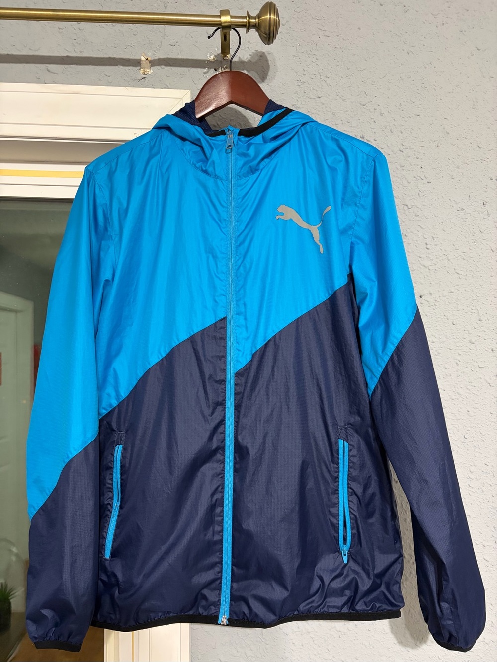 Puma Two-Tone Blue Hooded Windbreaker Jacket